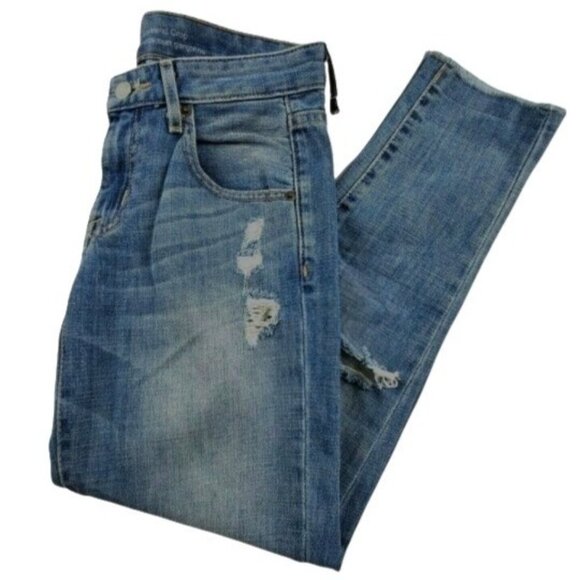 Mossimo Boyfriend Crop Jeans Womens Size 00 Mid Rise Distressed Denim Pants - Picture 1 of 5